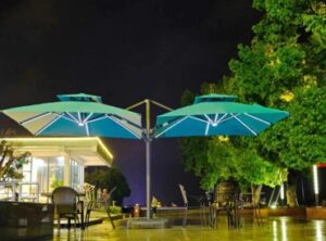Outdoor Gemini Double-Top Solar Roman Umbrella