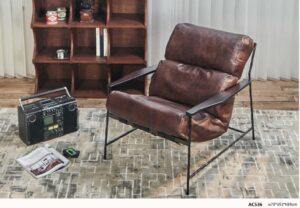 AC536 Modern Industrial Armchair with Leather-Wrapped Arms