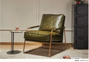 AC592 Modern Leather Sling Chair with Brass-Finish Frame
