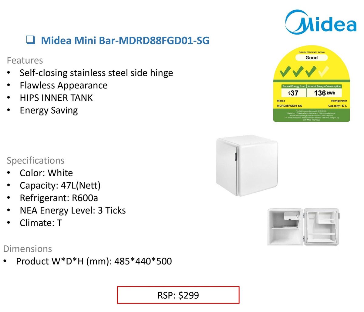 Midea Mini Bar-MDRD88FGD01-SG product image