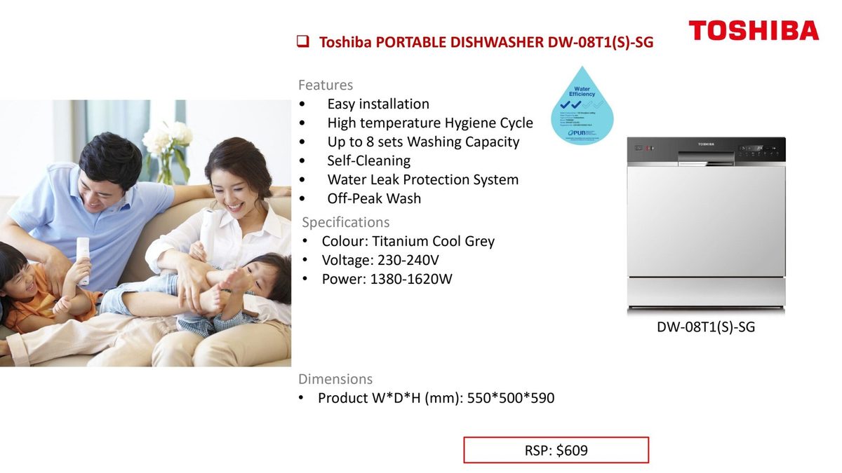 Toshiba PORTABLE DISHWASHER DW-08T1(S)-SG product image