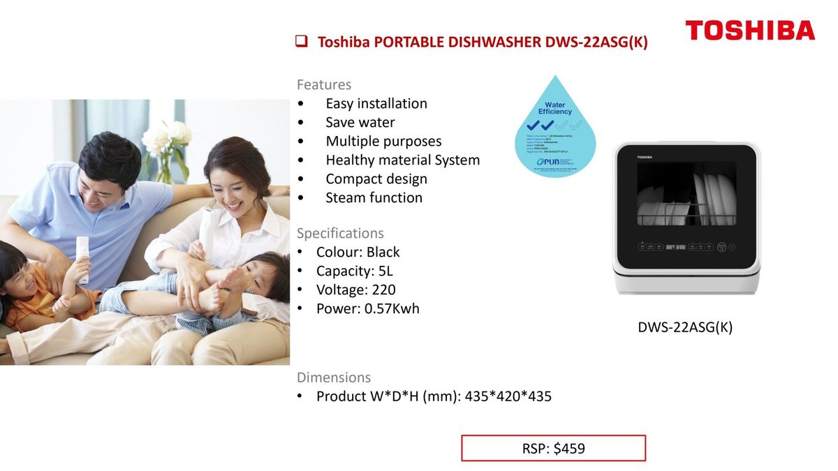 Toshiba PORTABLE DISHWASHER DWS-22ASG(K) product image