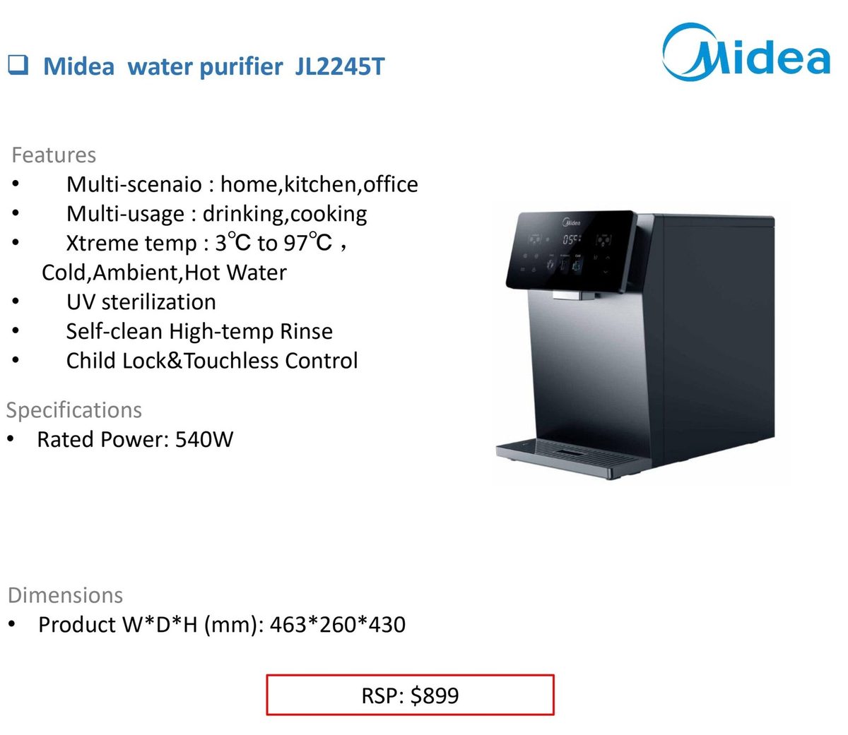 Midea water purifier JL2245T product image