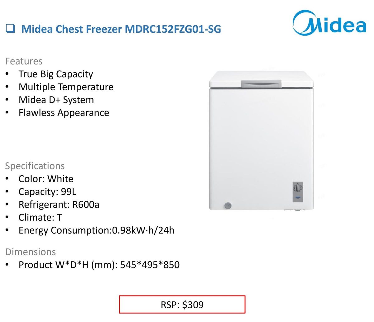 Midea Chest Freezer MDRC152FZG01-SG product image