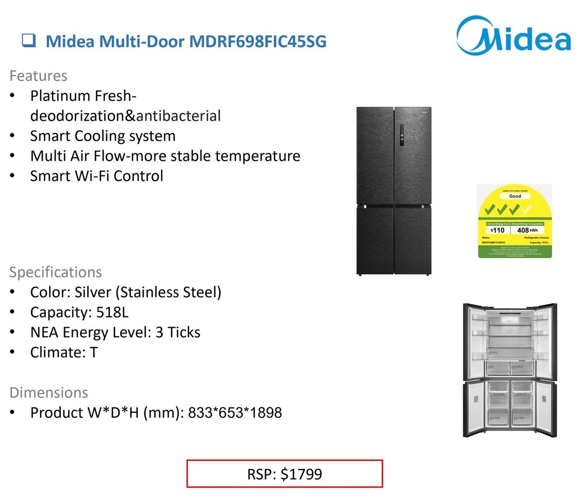 Midea Multi-Door MDRF698FIC45SG product image