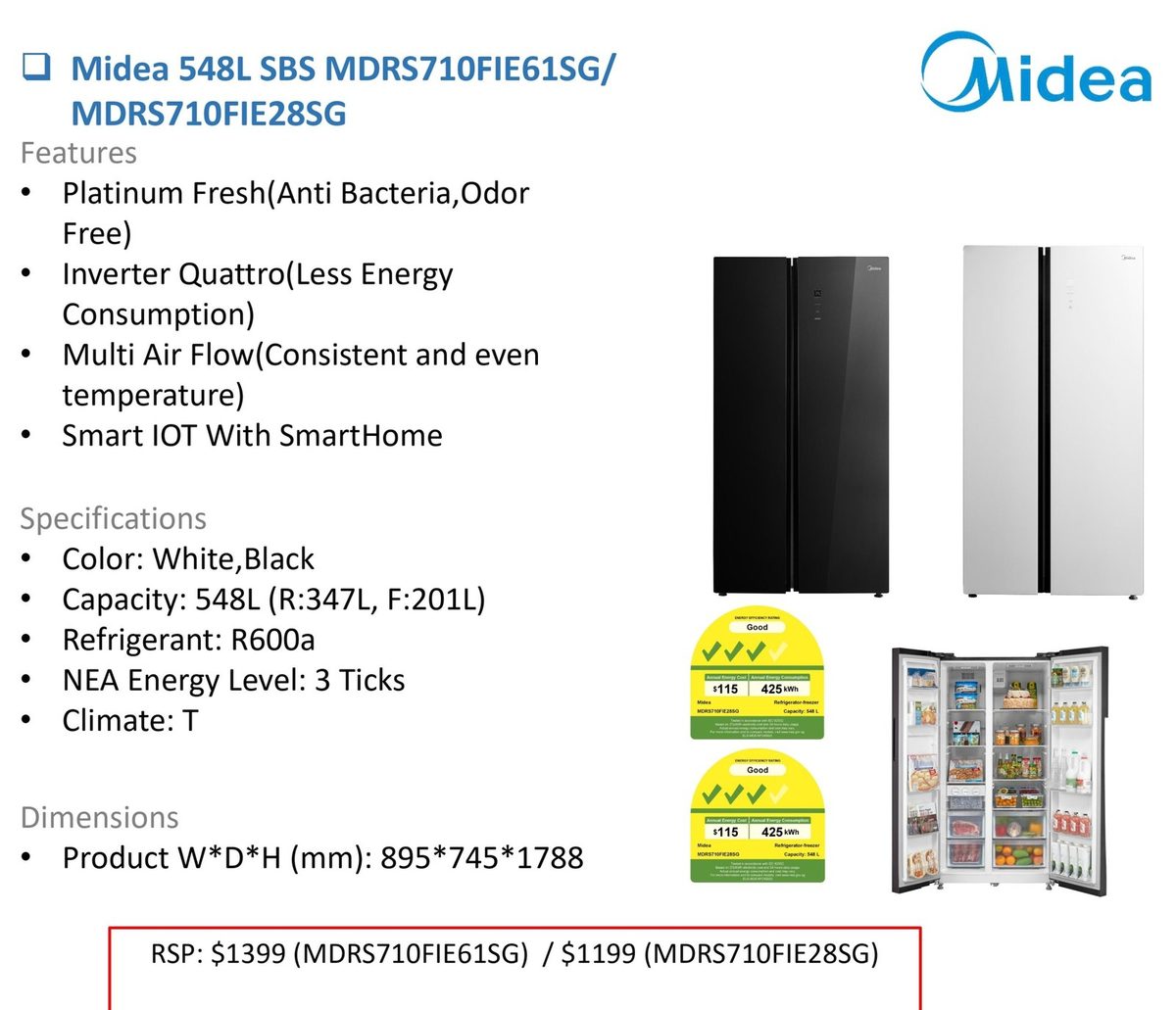 Midea 548L SBS MDRS710FIE61SG/ MDRS710FIE28SG product image