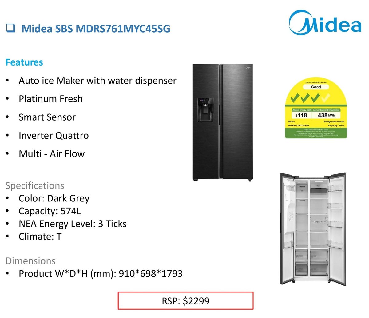 Midea SBS MDRS761MYC45SG product image