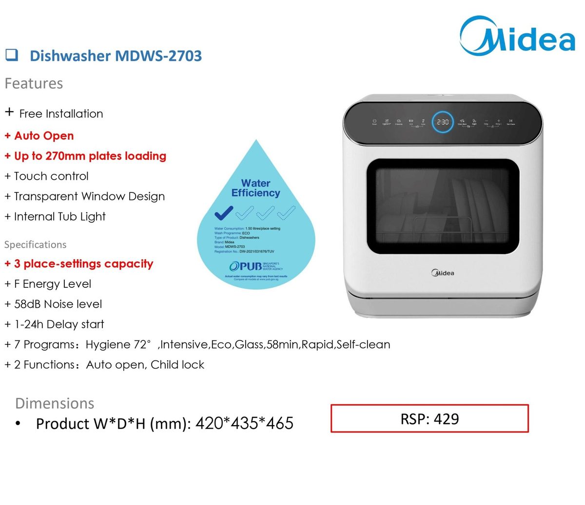 Dishwasher MDWS-2703 product image