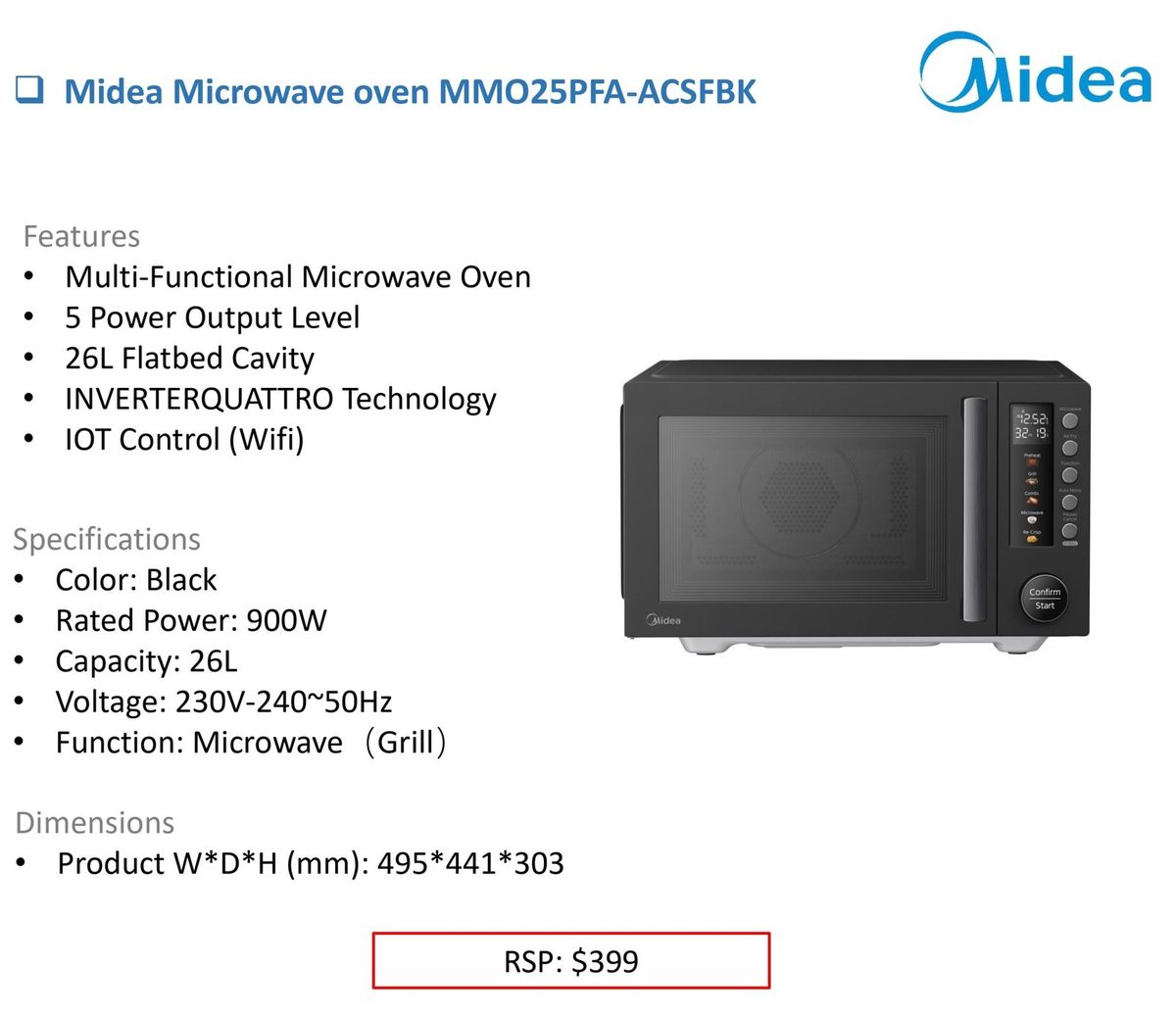Midea Microwave oven MMO25PFA-ACSFBK product image