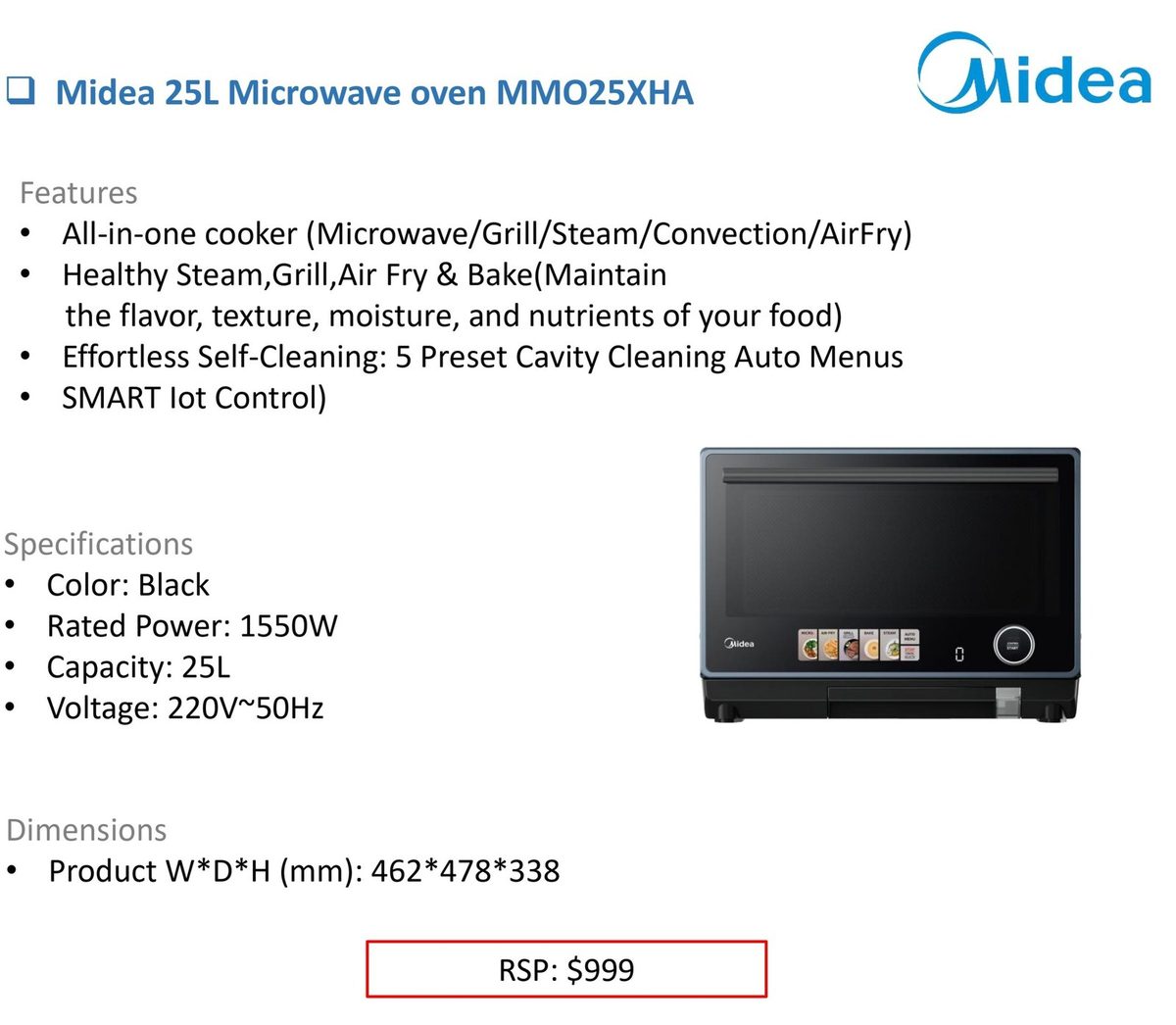 Midea 25L Microwave oven MMO25XHA product image