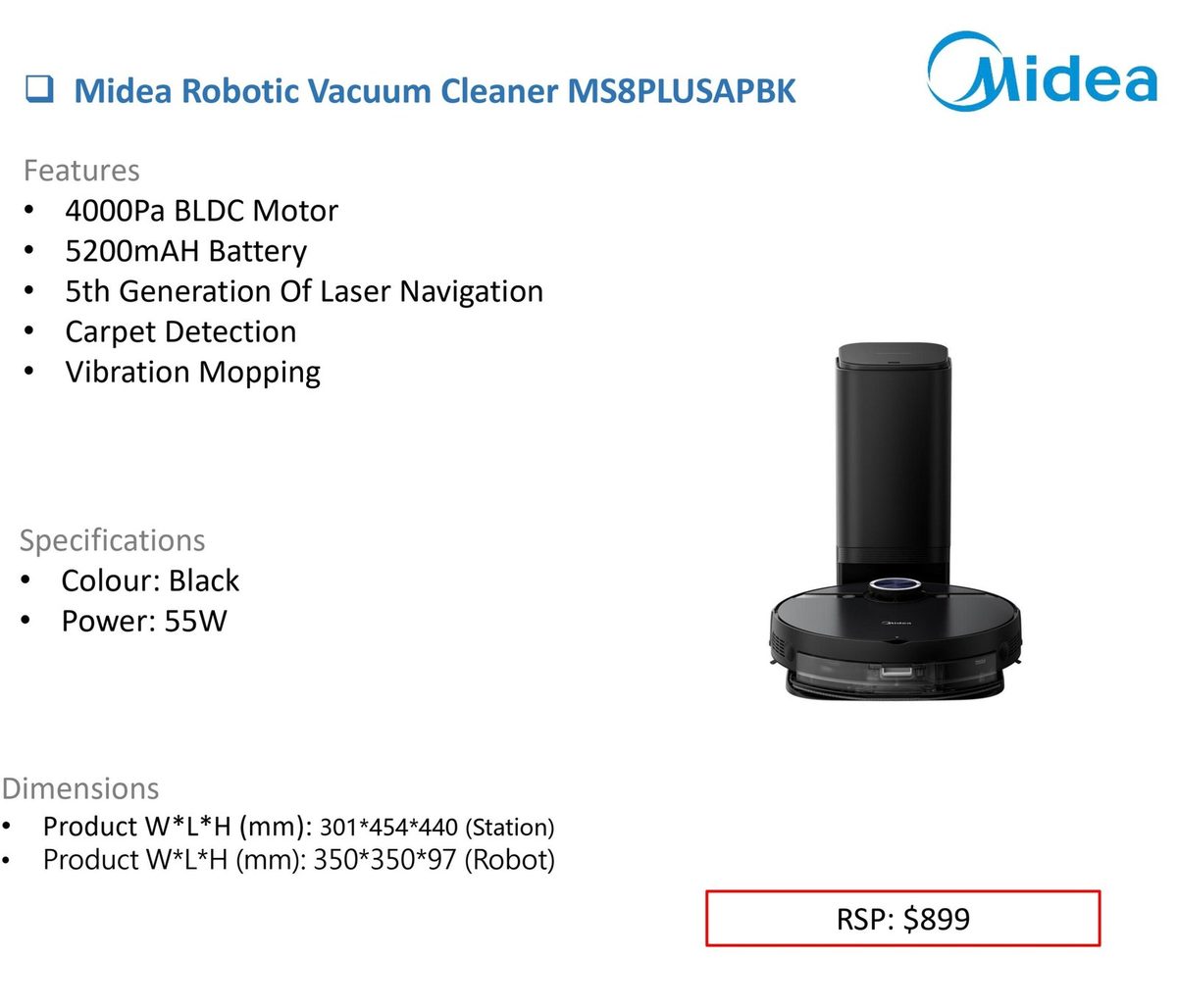 Midea Robotic Vacuum Cleaner MS8PLUSAPBK product image