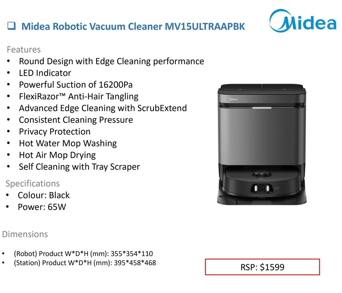 Midea Robotic Vacuum Cleaner MV15ULTRAAPBK product image