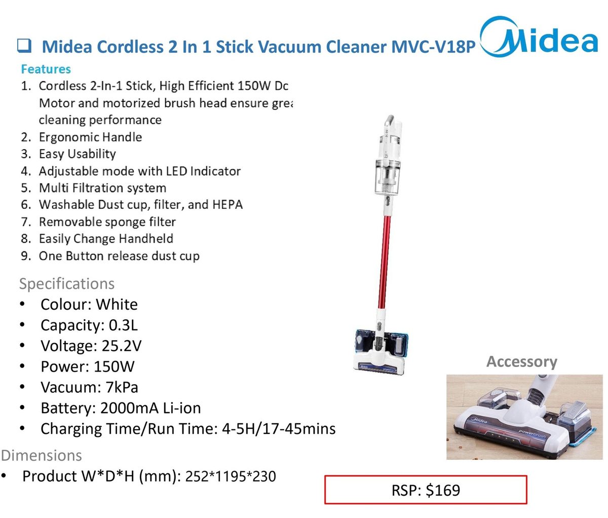 Midea Cordless 2 In 1 Stick Vacuum Cleaner MVC-V18P product image