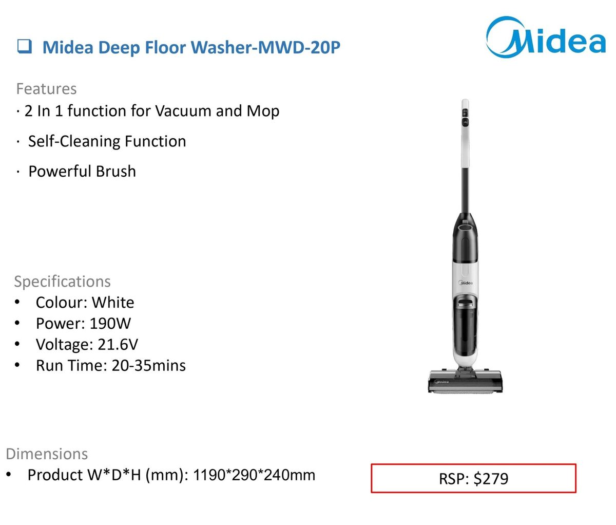 Midea Deep Floor Washer-MWD-20P product image