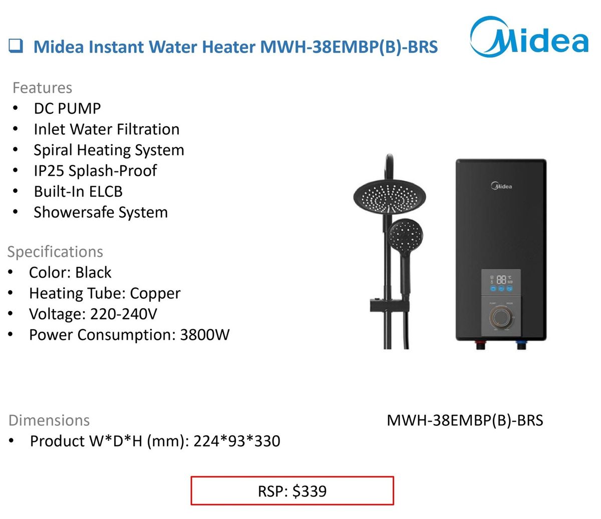 Midea Instant Water Heater MWH-38EMBP(B)-BRS product image