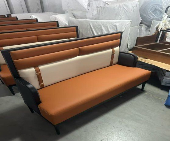 Custom Modern Two-Tone Bench with Metal Frame Banquette R product image