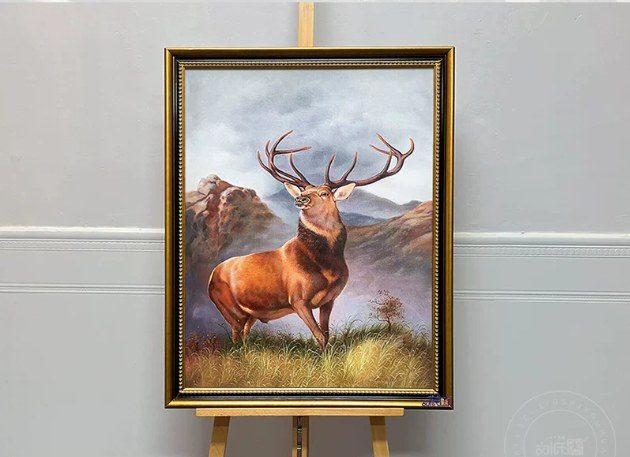 Mountain Stag Framed Oil Painting, Wildlife Landscape Wall Art for Singapore Commercial & Residential Decor product image