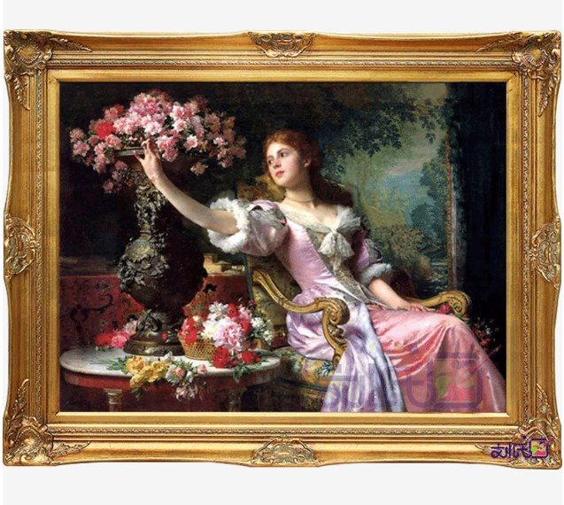 Classical Noble Lady with Flower Basket Hand‑Painted Oil Painting | Commercial Wall Art Singapore product image