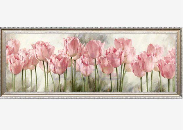 Soft Pink Tulip Floral Hand-Painted Wall Art | Commercial Long Panel Decor Singapore product image
