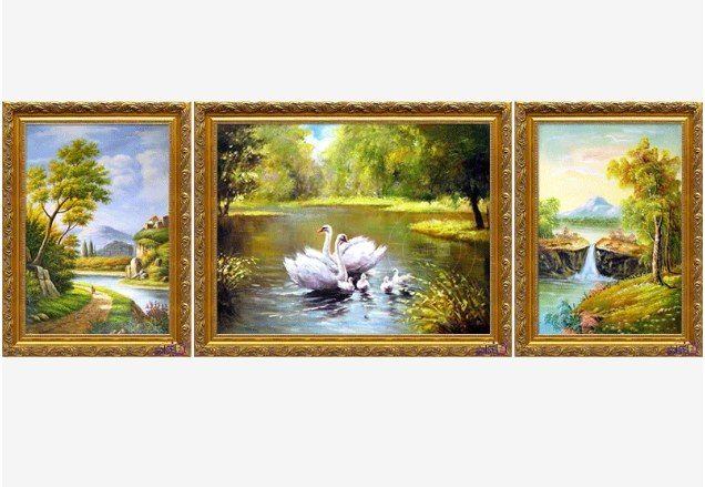 3-Piece Classical Landscape Oil Painting Set | Swan Lake Scenery Commercial Wall Decor Singapore product image