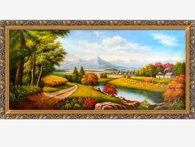 Classical Countryside River Landscape Hand‑Painted Oil Painting | Commercial Wall Art Singapore product image