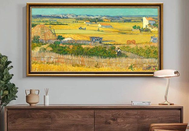 Wide Van Gogh Golden Harvest Wheat Field Hand‑Painted Oil Painting | Antique Gold‑Framed Commercial Wall Art for Singapore Hotels & Offices product image