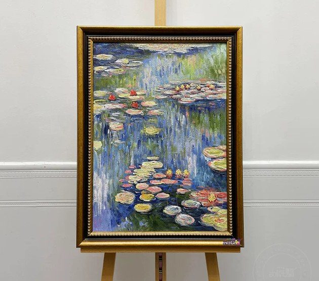 Framed Monet Water Lilies Impressionist Oil Painting | Classic Pond Wall Art for Hotel Singapore product image