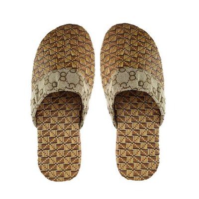 Hotel Disposable Slippers‑SPR003 | Beige Monogram Strap Woven‑Texture Closed‑Toe Guest Slippers Singapore Wholesale product image