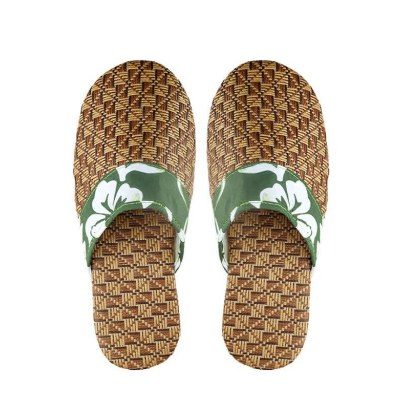 Hotel Disposable Slippers‑SPR004 | Green Floral Strap Woven‑Texture Open‑Toe Guest Slippers Singapore Wholesale product image