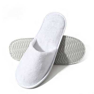 Hotel Disposable Slippers‑SPR009 | White Terry Towel Closed‑Toe Guest Slippers with Grey Non‑Slip Sole Singapore Wholesale product image