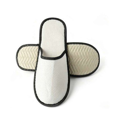 Hotel Disposable Slippers‑SPR011 | White Closed‑Toe Slippers with Black Piping & Non‑Slip Sole Singapore Wholesale product image
