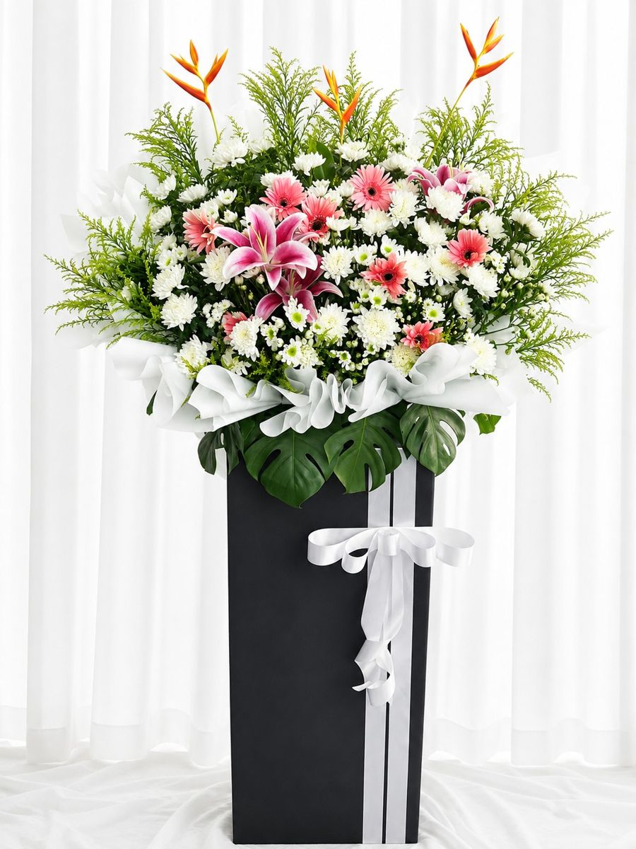 Elegant Pink & White Condolence Flower Stand – Condolence Flower Stands