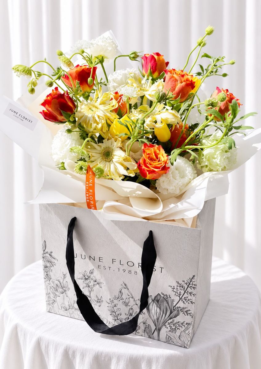 Sunlit Garden – Orange Rose & Yellow Flower Bouquet Singapore – image 2