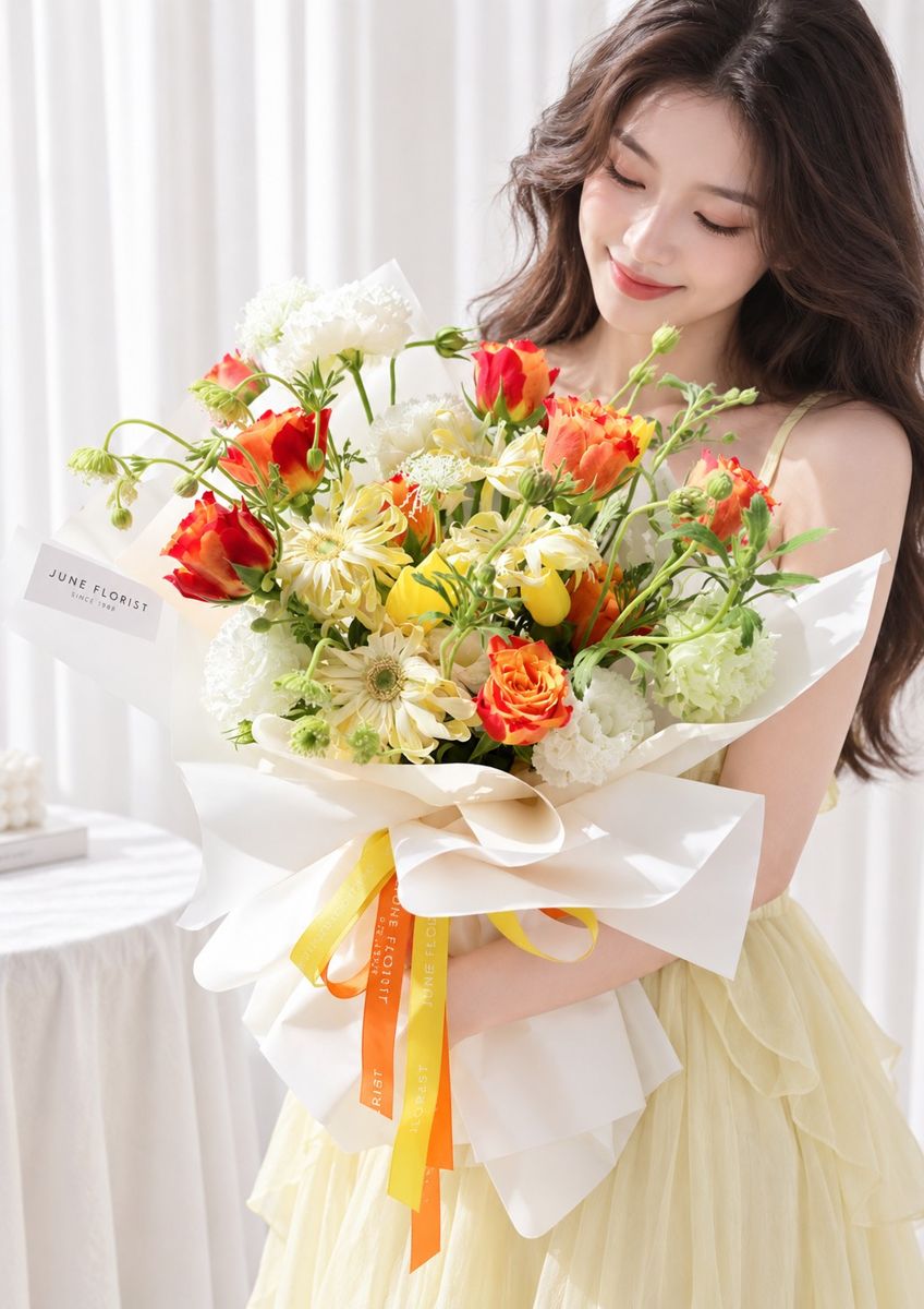 Sunlit Garden – Orange Rose & Yellow Flower Bouquet Singapore – image 3