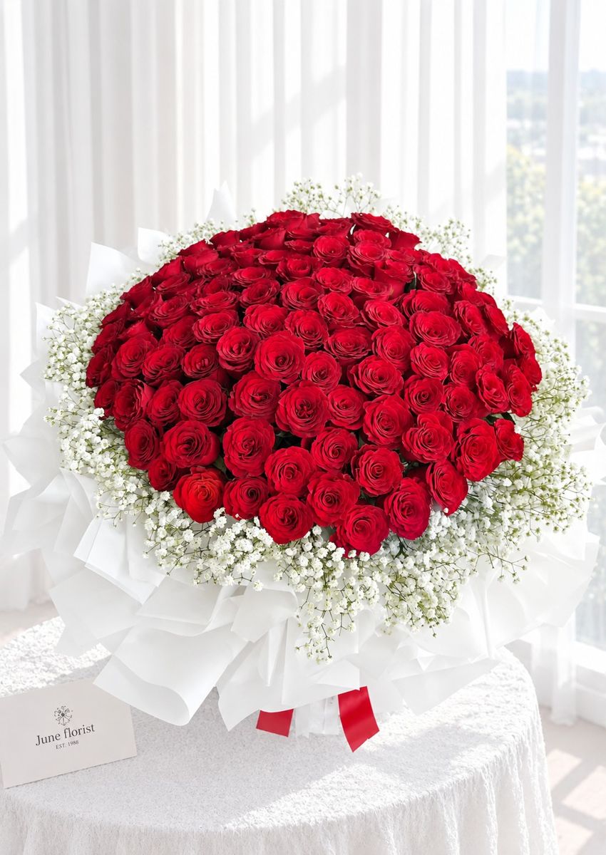 99 Premium Red Roses – Hand Bouquets
