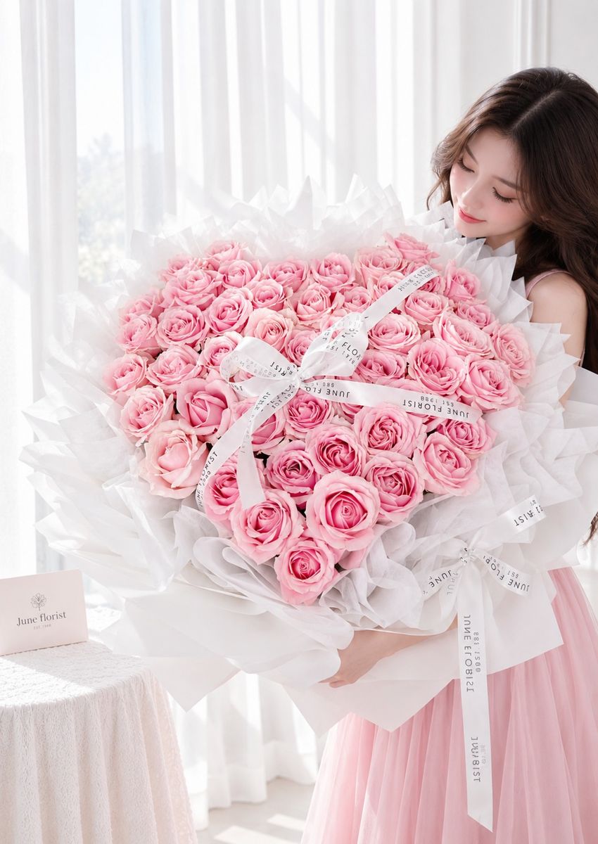 Blushing Heart – 99 Pink Roses Heart Bouquet Singapore – image 2