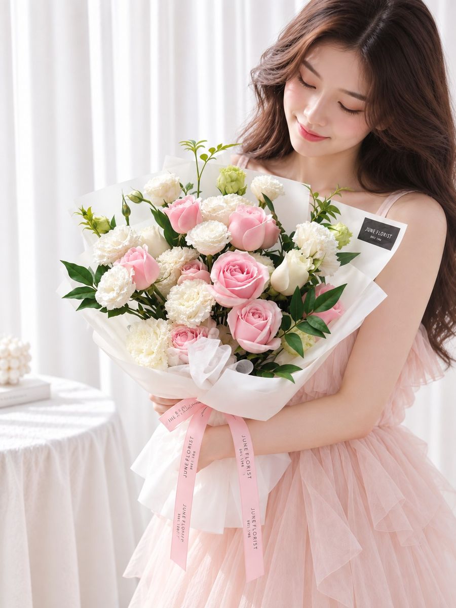 Pink Whisper – Pink Rose & White Flower Bouquet Singapore – image 3
