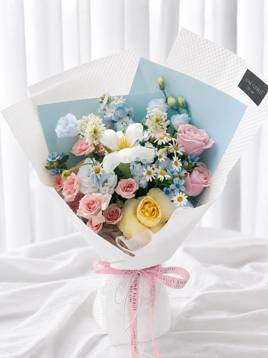 Macaron Romance – Pastel Flower Bouquet – Hand Bouquets