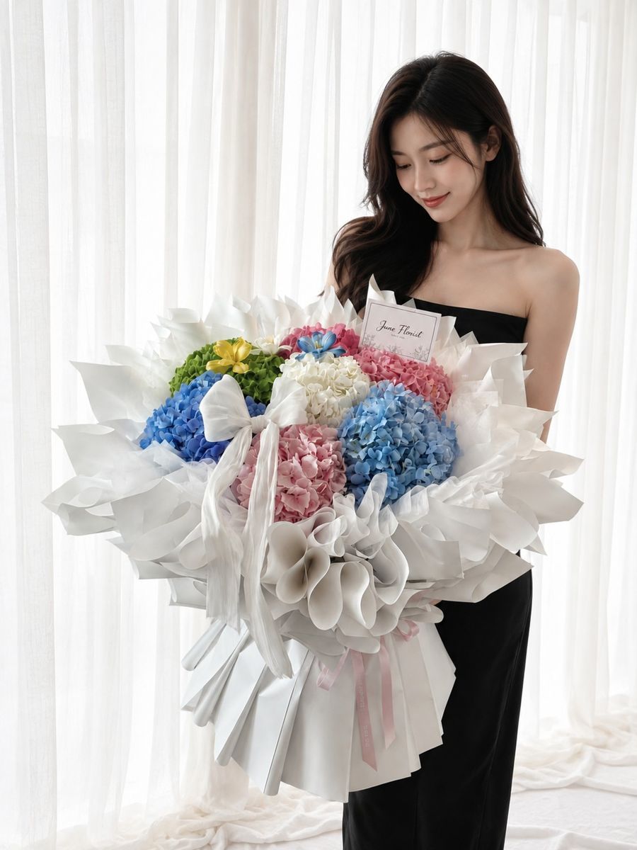 Pastel Symphony Hydrangea Bouquet – Hand Bouquets