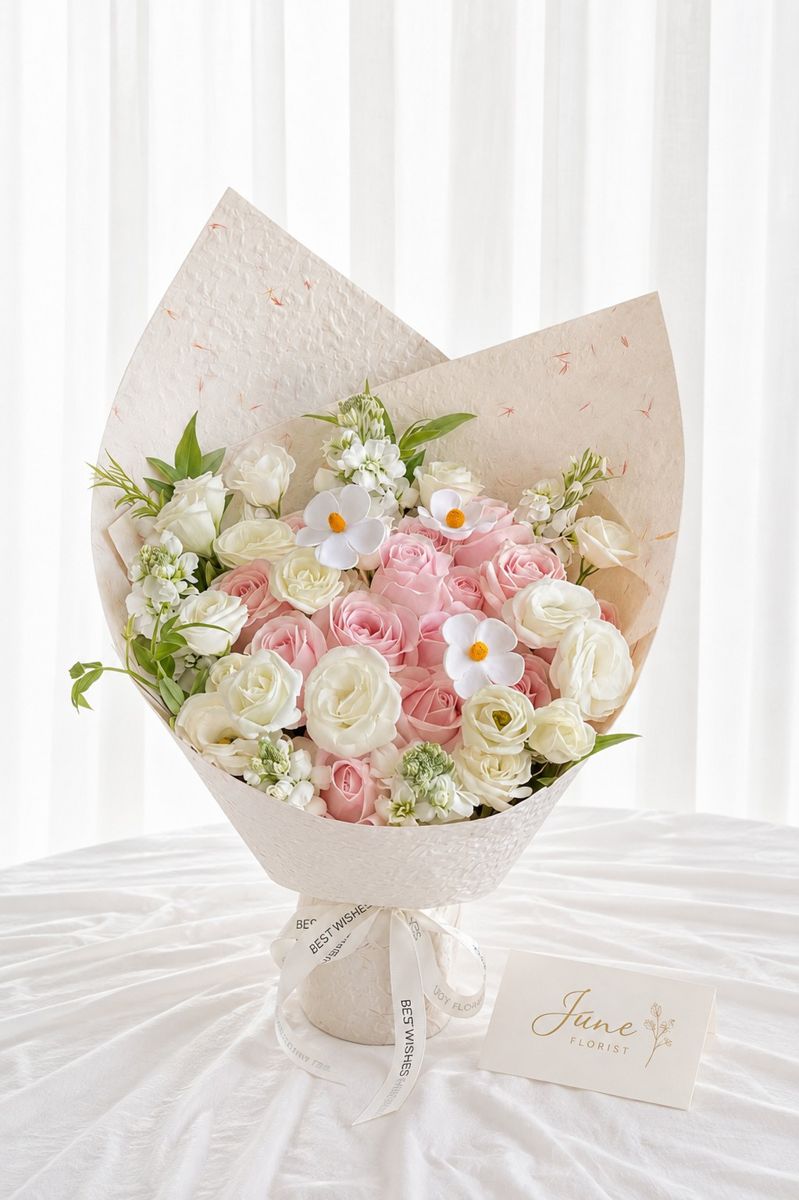 Blush Serenity – Pink & White Rose Bouquet – Hand Bouquets