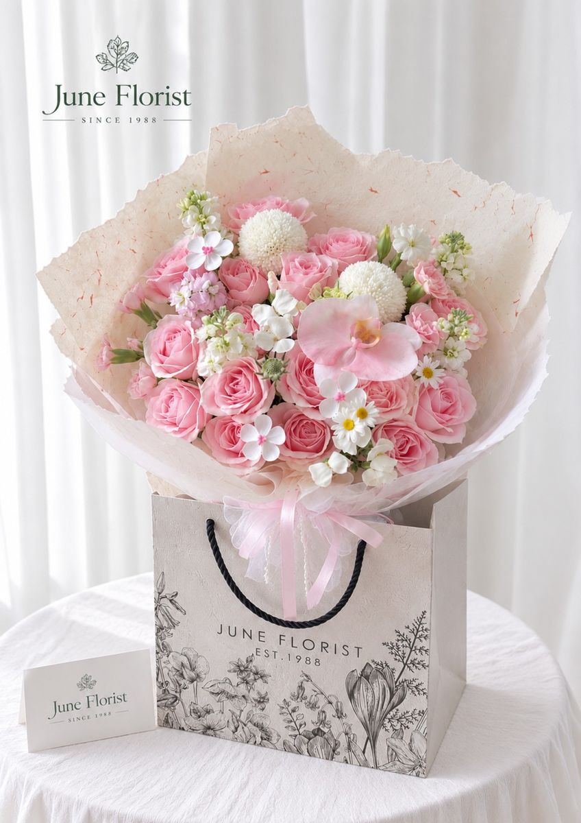Pink Reverie – Pink Rose & Orchid Bouquet – image 2