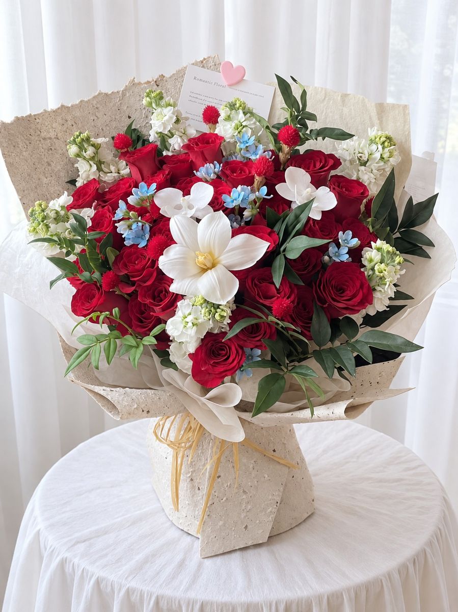 Scarlet Romance – Luxury Red Rose Bouquet Singapore – Hand Bouquets