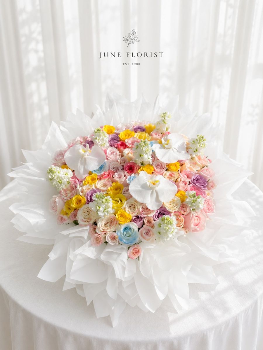 Pastel Symphony – Premium Mixed 99 Roses Bouquet – 99 Roses
