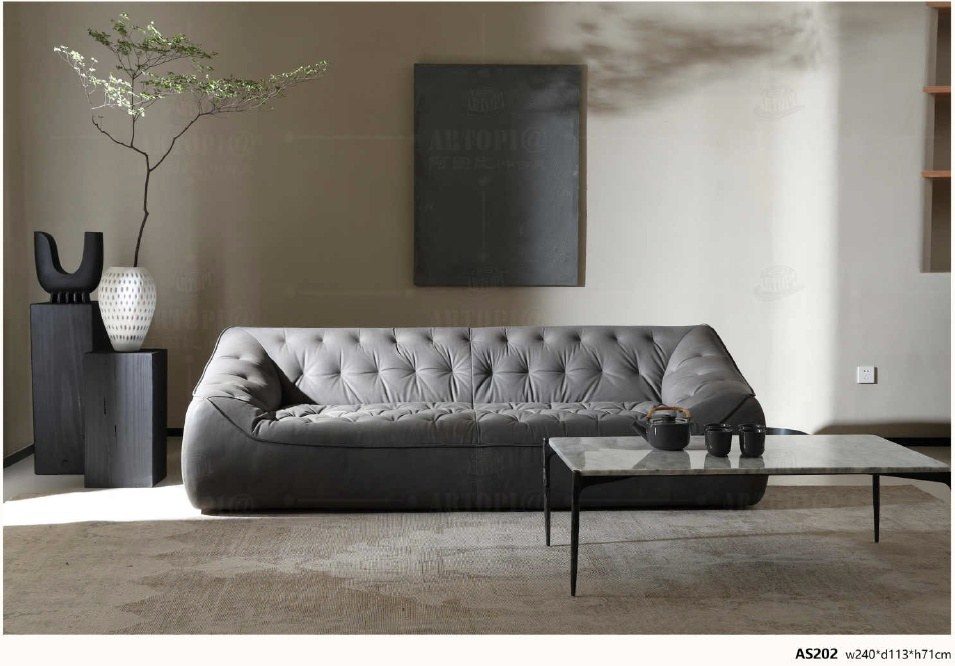 AS202 Modern Channel-Tufted Leather Sofa product image