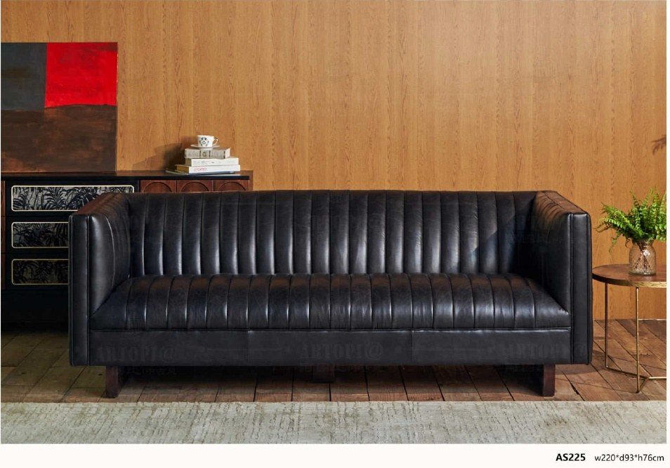 AS225 Modern Channel-Tufted Leather Sofa product image