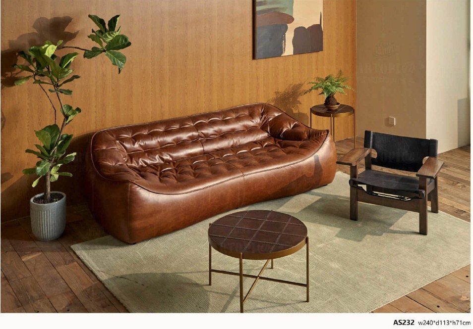 AS232 Curved Channel-Tufted Leather Sofa product image