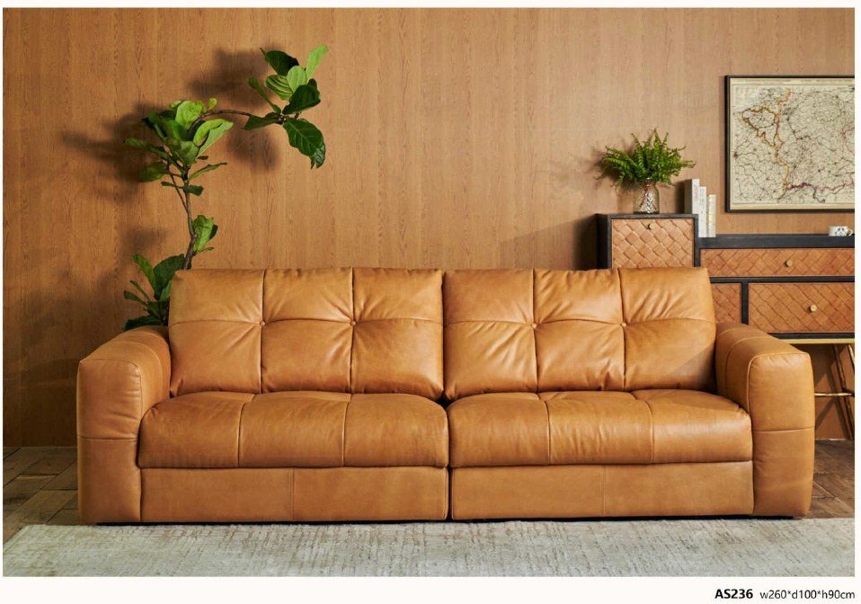 AS236 Modern Top-Grain Leather Sofa with Fixed Cushions product image