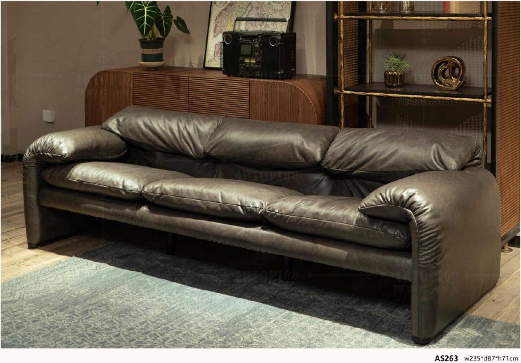 AS263-3 Modern Top-Grain Leather Sofa with Adjustable Headrests product image