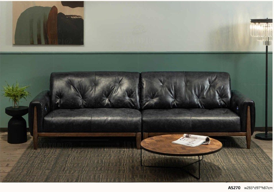 AS270 Modern Top-Grain Leather Sofa with Ash Wood Base product image