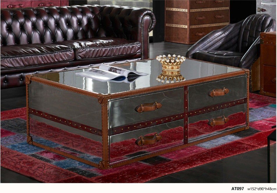 AT097 Vintage Trunk Style Coffee Table with Drawers product image